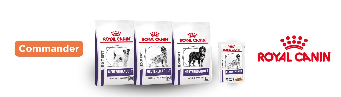 Croquettes et sachets fraicheurs de la gamme Neutered de Royal Canin.
